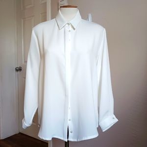 ANNE FONTAINE Classic White Collared Button Front Blouse